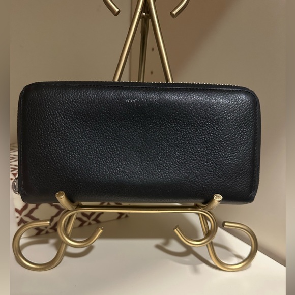 SAINT LAURENT PARIS Zip Around Wallet in Grain de Poudre Embossed Leather Black - Picture 1 of 12